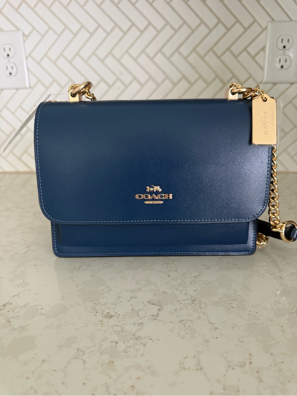 NWT Coach Navy Leather Chain Bag with Gold Hardware